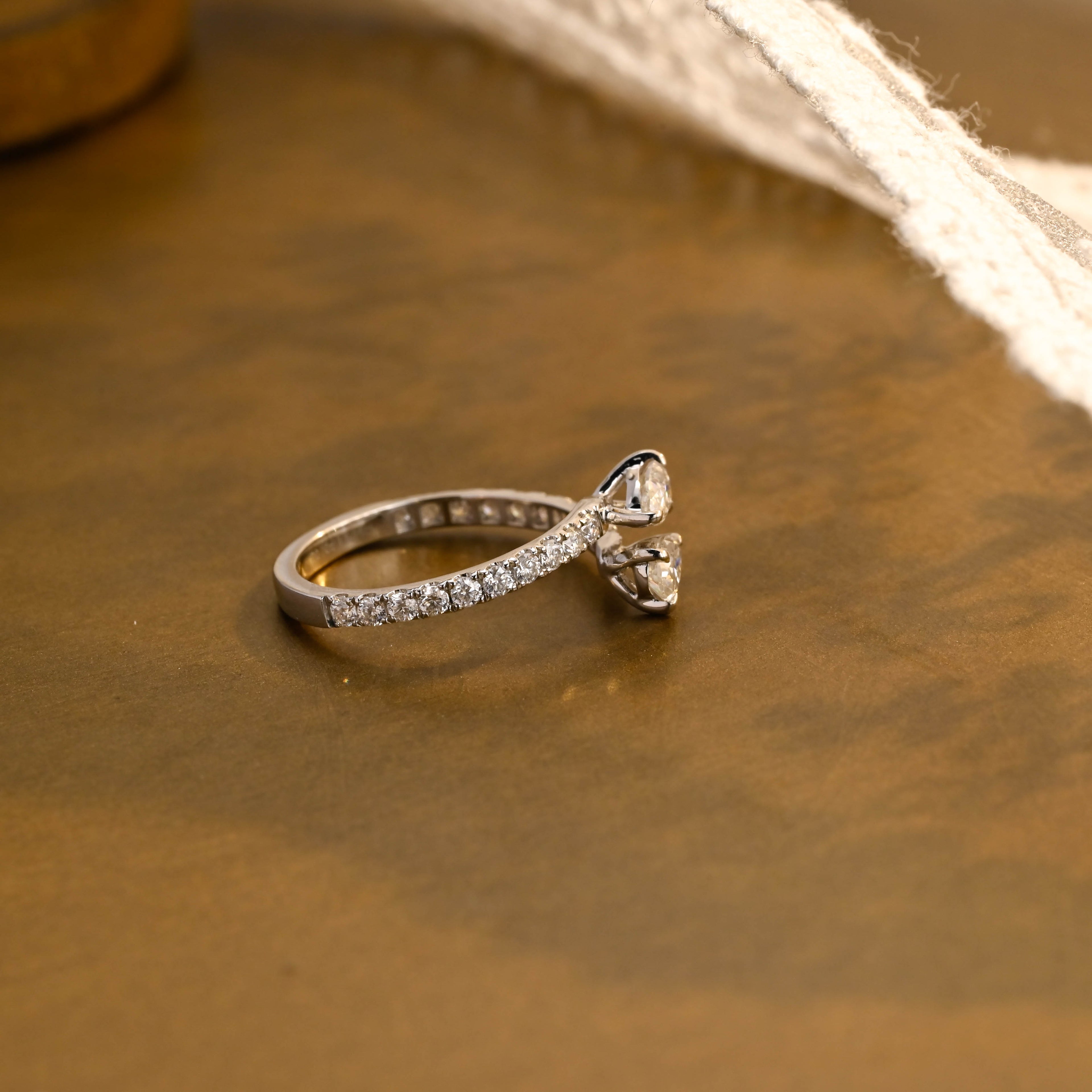 Toi et Moi Pear Cut Lab Grown Diamond Ring | Two-Stone Pave Band | D-E VVS-VS | 14K 18K Platinum
