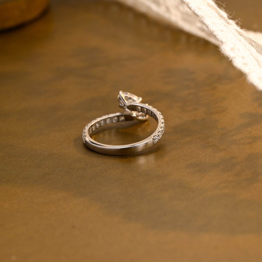 Toi et Moi Pear Cut Lab Grown Diamond Ring | Two-Stone Pave Band | D-E VVS-VS | 14K 18K Platinum