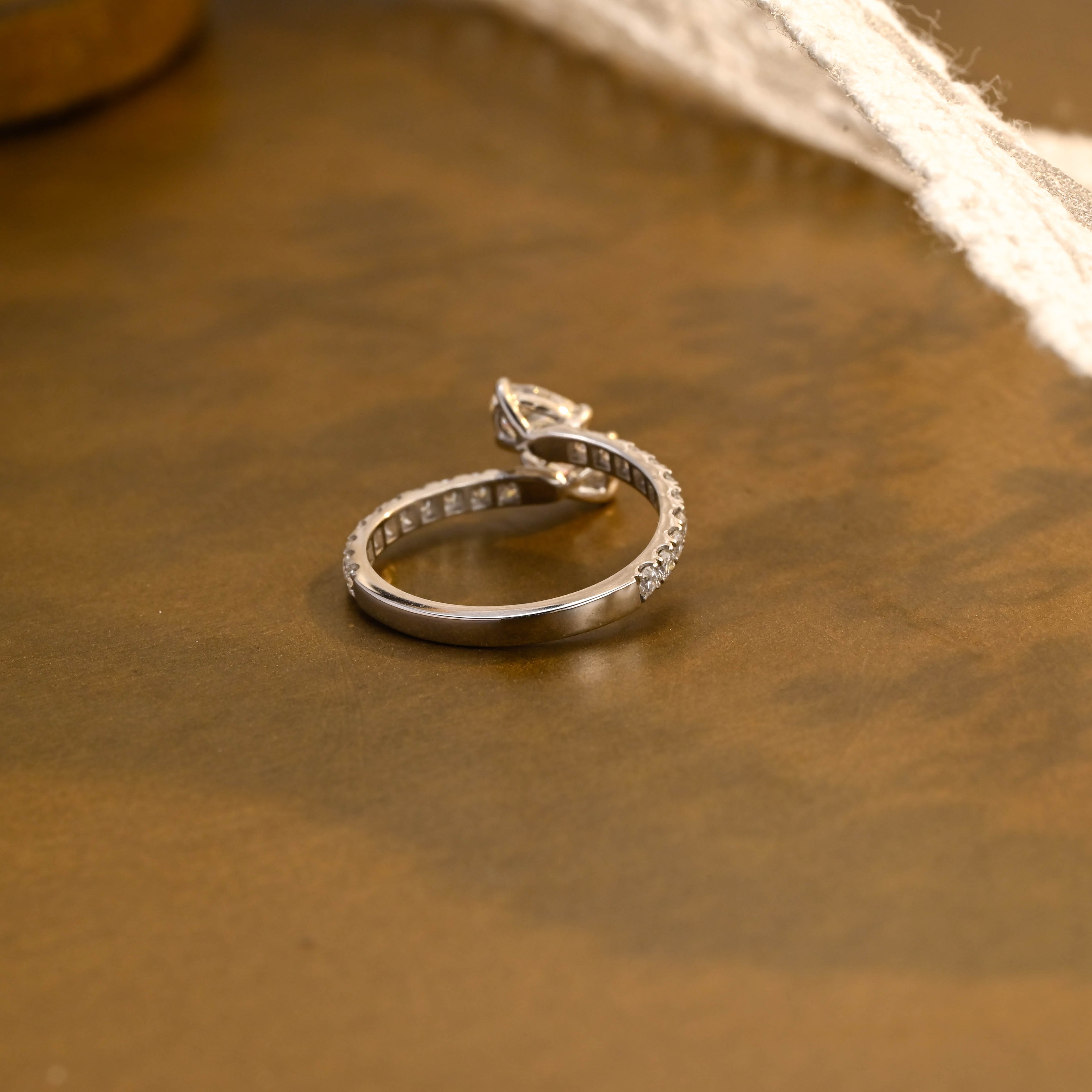 Toi et Moi Pear Cut Lab Grown Diamond Ring | Two-Stone Pave Band | D-E VVS-VS | 14K 18K Platinum