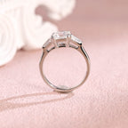 Close up angle shot highlighting the clean step-cut facets of an asscher lab diamond ring.