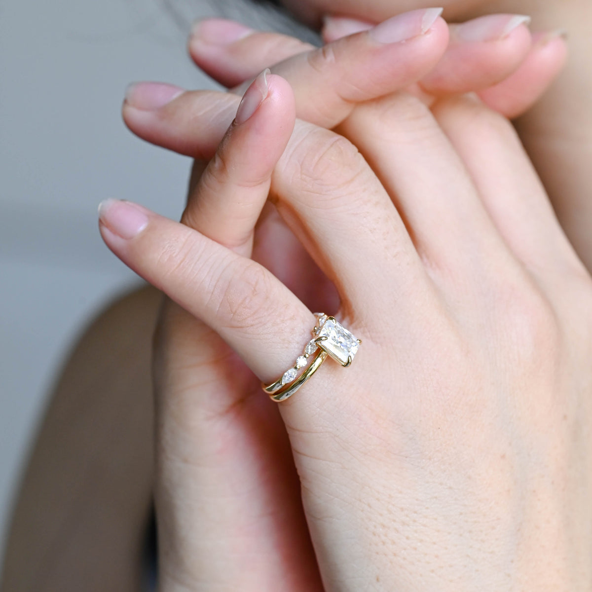 Exquisite marquise and round lab grown diamond cluster ring showcased inside a luxury jewelry gift box.