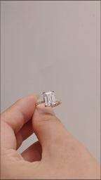 Emerald Cut Lab Grown Diamond Ring | Pave Band & Accent Basket | 1-5 Carat | D VS1 | 14K 18K Platinum