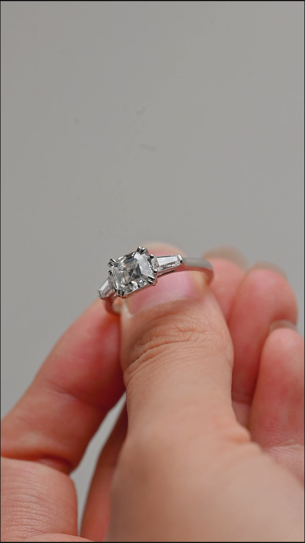Asscher Cut Lab Grown Diamond Engagement Ring | Three Stone Sidestone Ring | IGI Certified | 1-3 CT | D VS1 | 14K 18K Platinum