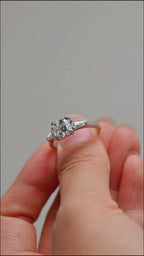 Asscher Cut Lab Grown Diamond Engagement Ring | Three Stone Sidestone Ring | IGI Certified | 1-3 CT | D VS1 | 14K 18K Platinum