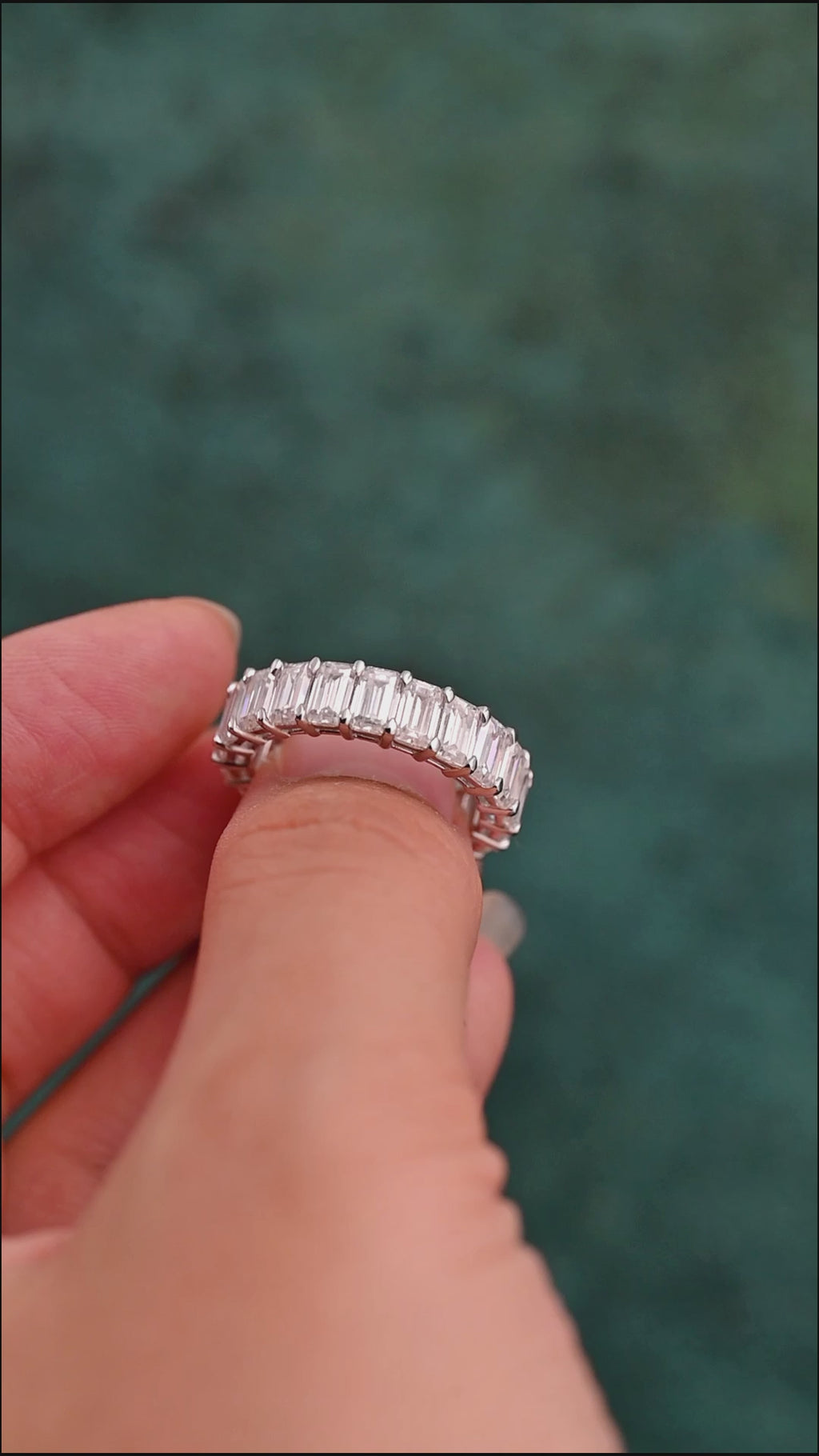 6 Carat Total Weight Emerald Cut Lab Grown Diamond Eternity Band | D-E VVS-VS | 14K 18K Platinum