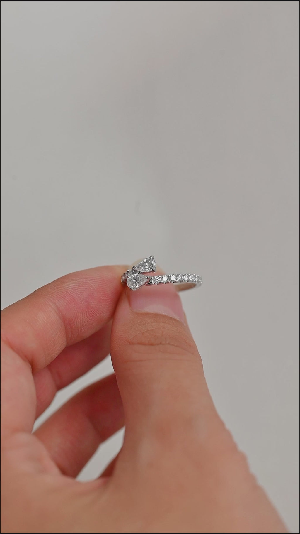 Toi et Moi Pear Cut Lab Grown Diamond Ring | Two-Stone Pave Band | D-E VVS-VS | 14K 18K Platinum