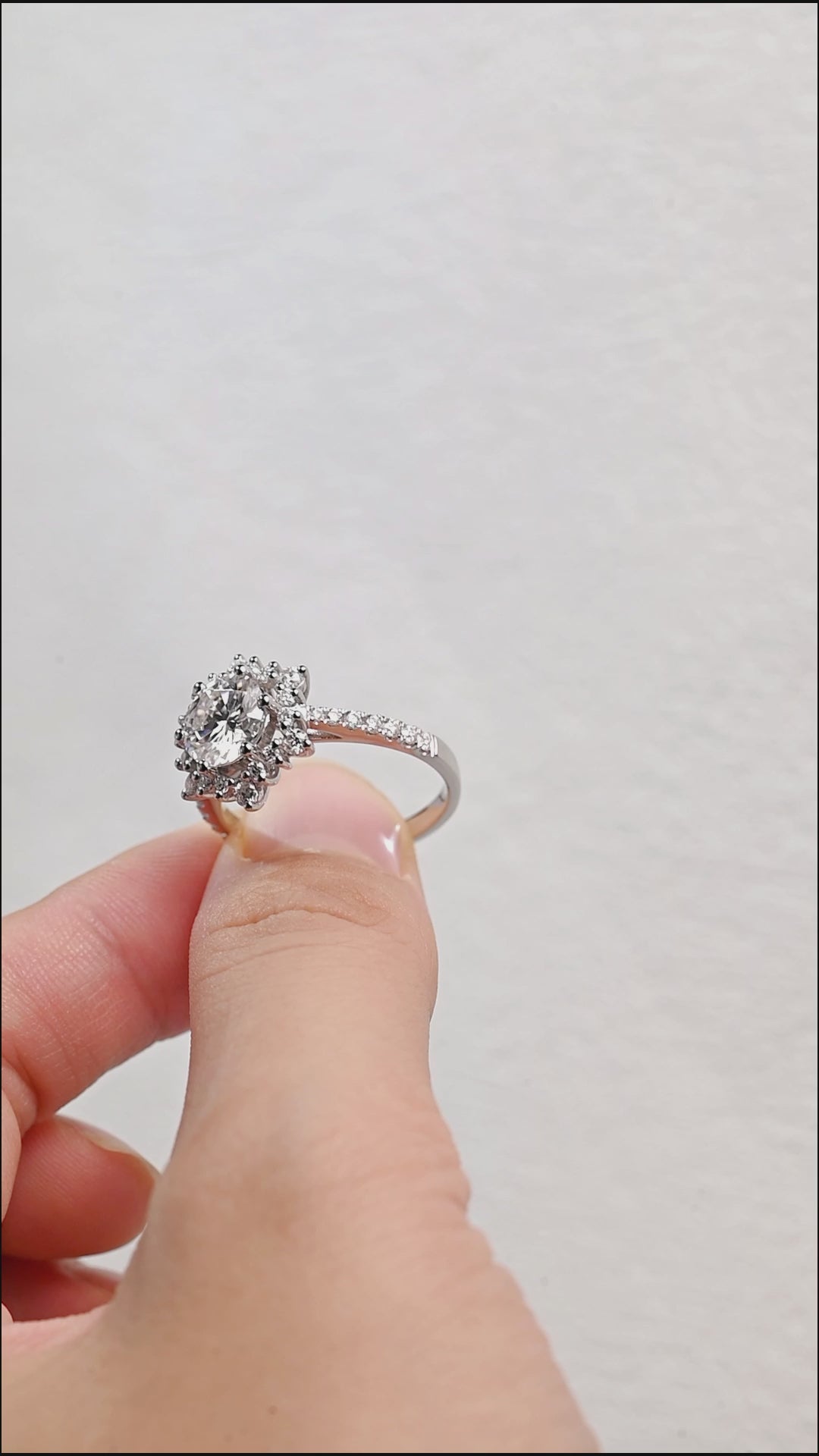 IGI certified round brilliant halo lab grown diamond engagement ring with pave diamond band d color vs1 ex cut in 18k white gold