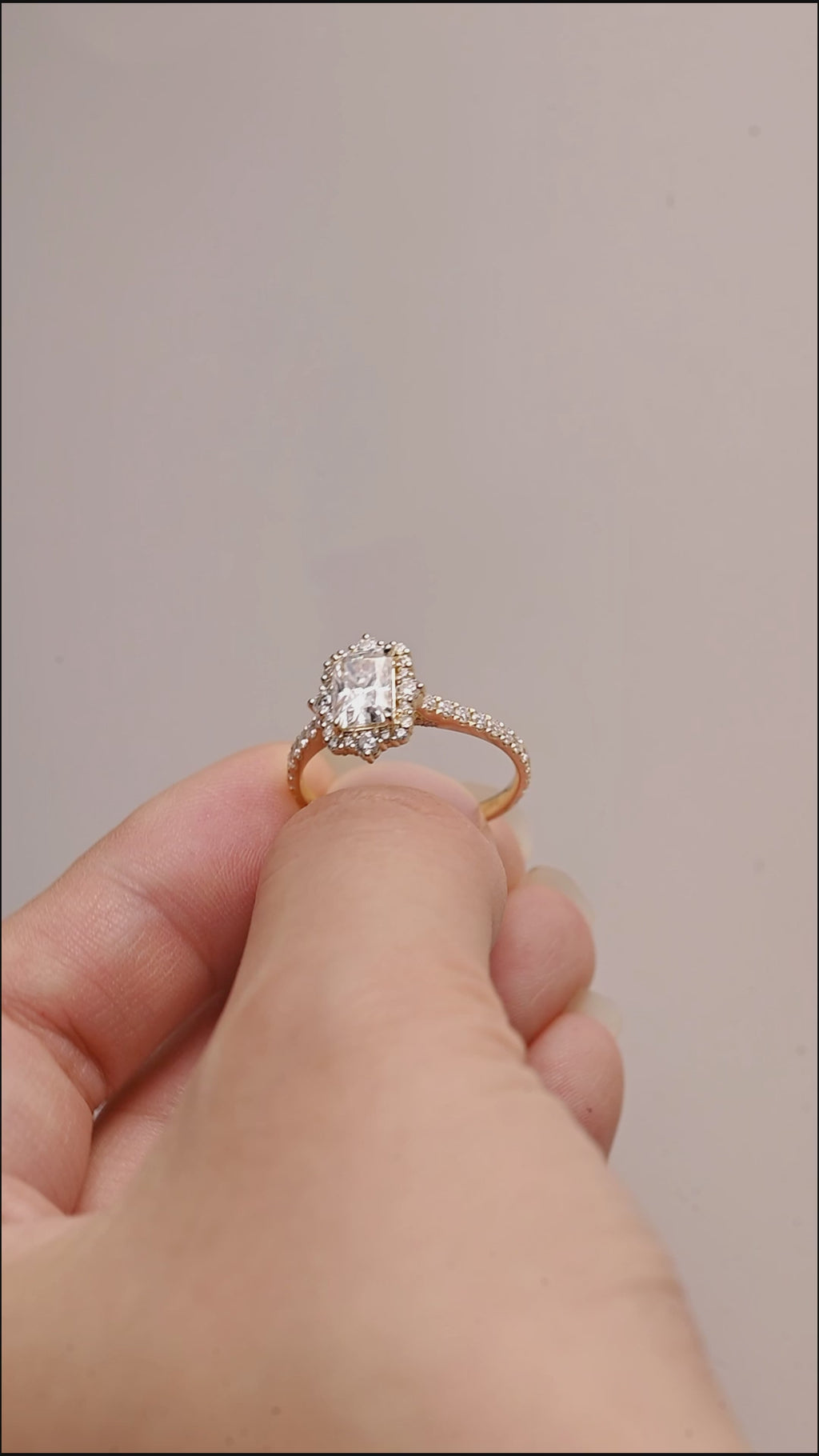 Radiant Cut Lab Grown Diamond Halo Ring | Pave Band | 1-5 Carat | D VS1 | 14K 18K Platinum